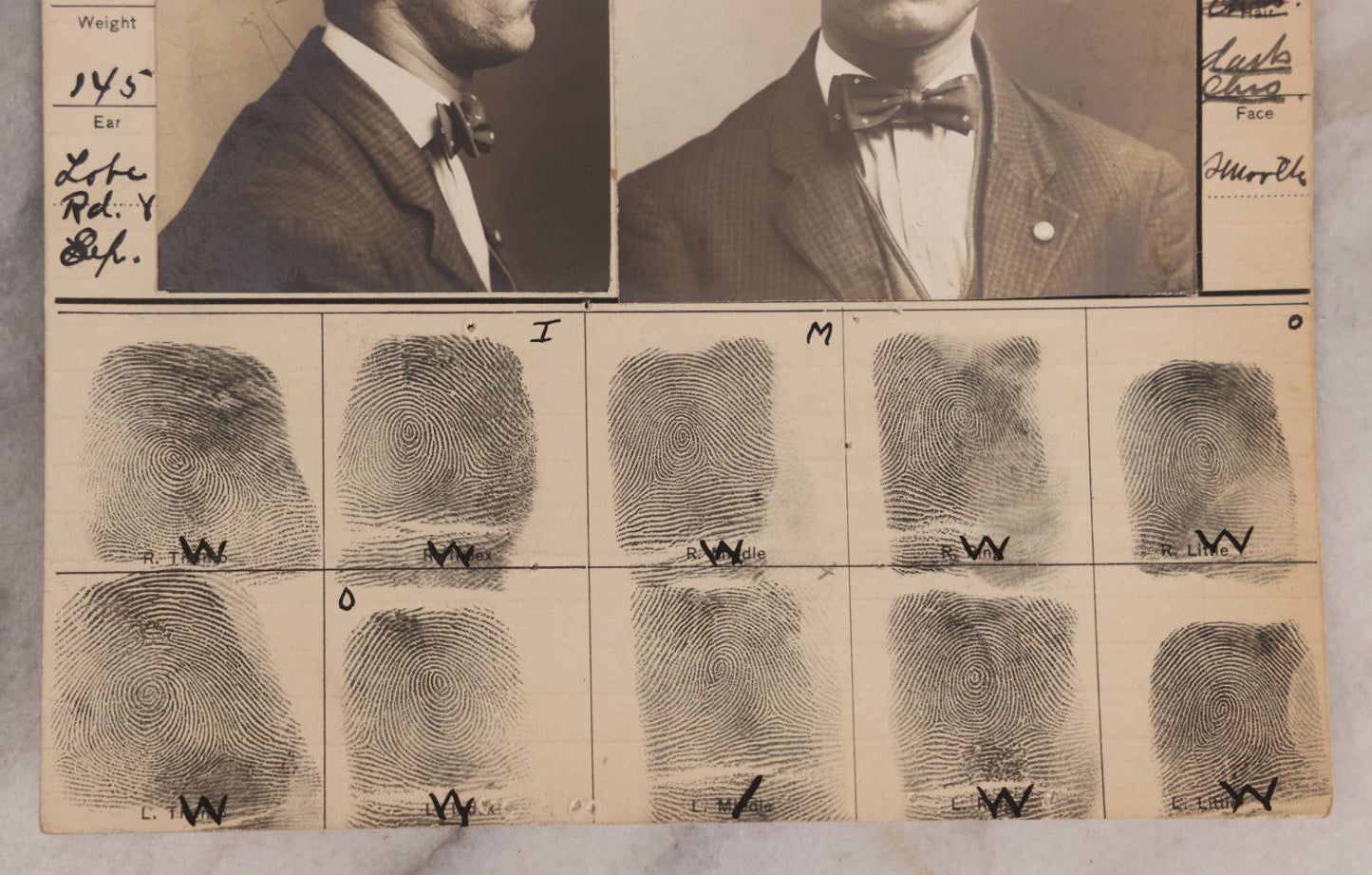 Lot 113 - Antique Real-Photo Police Mugshot And Arrest Card For George Vicus With Original Fingerprints, Arrested For Larceny, April 23, 1912