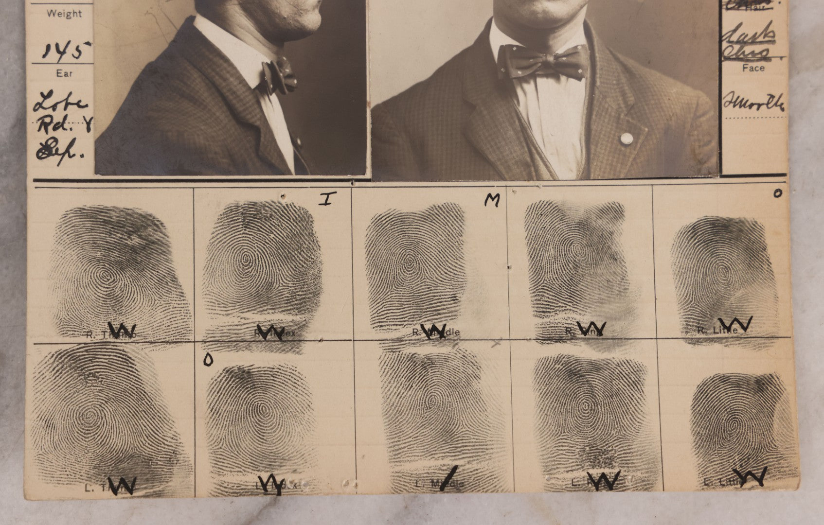 Lot 113 - Antique Real-Photo Police Mugshot And Arrest Card For George Vicus With Original Fingerprints, Arrested For Larceny, April 23, 1912