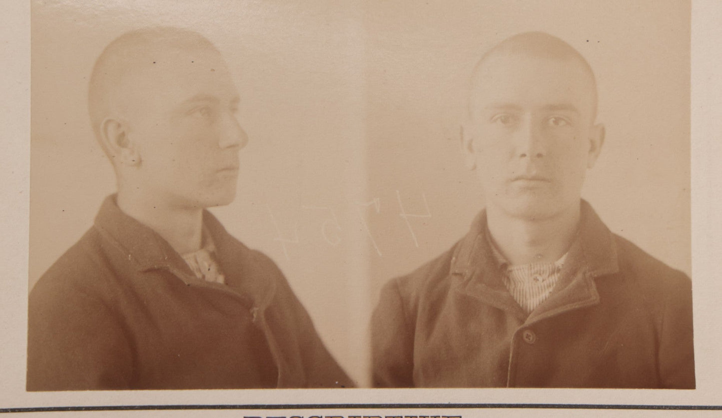 Lot 115 - Antique Real-Photo Police Mugshot And Arrest Card For Henry Hobbs, Arrested For Breaking And Entering, Massachusetts Reformatory, Concord, Massachusetts, 1892