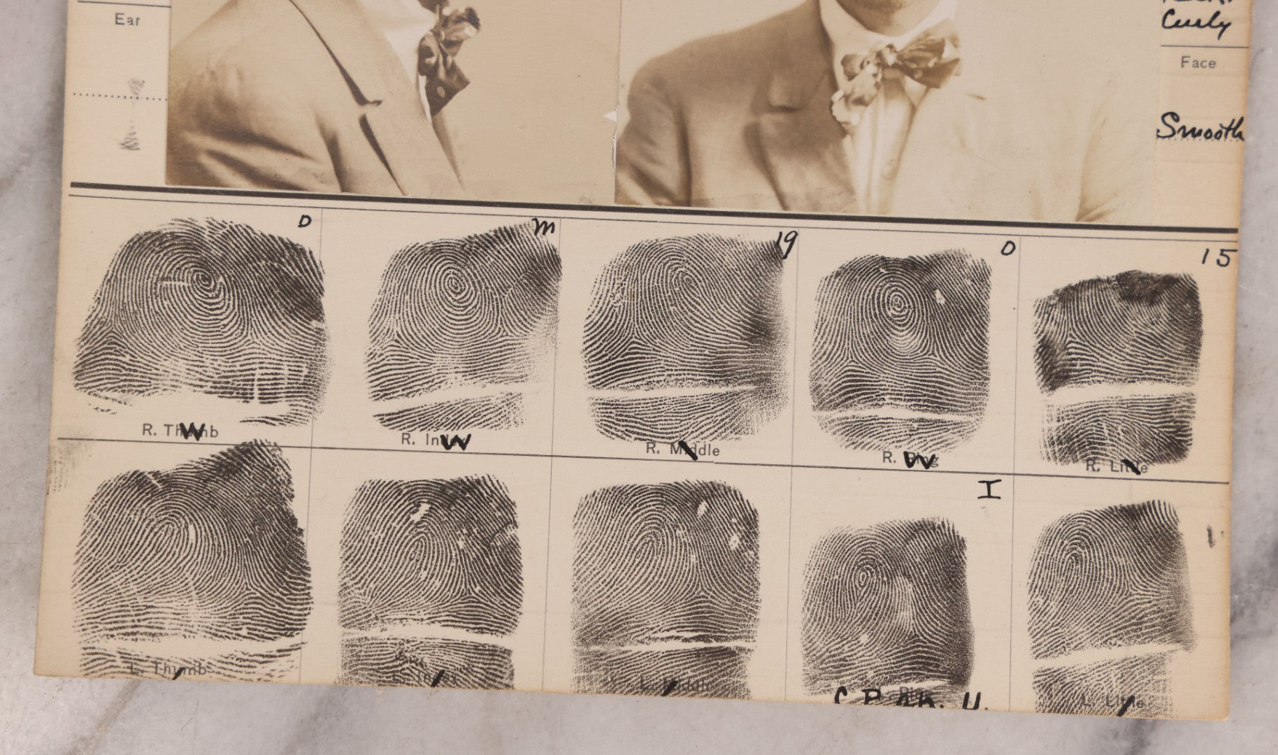 Lot 119 - Antique Real-Photo Police Mugshot And Arrest Card For William Boudreau With Original Fingerprints, Pickpocket And Gambler, Arrested For Larceny, September 25, 1915, Rochester, New Hampshire