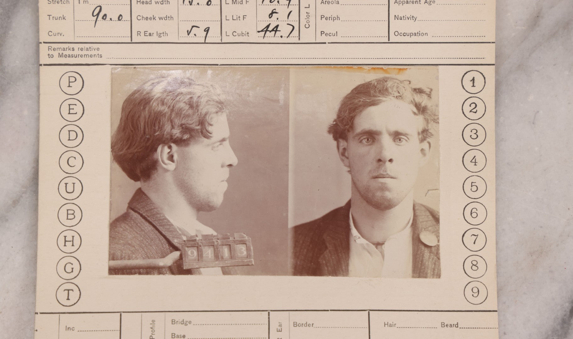 Lot 120 - Antique Real-Photo Police Mugshot And Arrest Card For George Smith, Arrested For Burglary, Illinois State Penitentiary, 1905