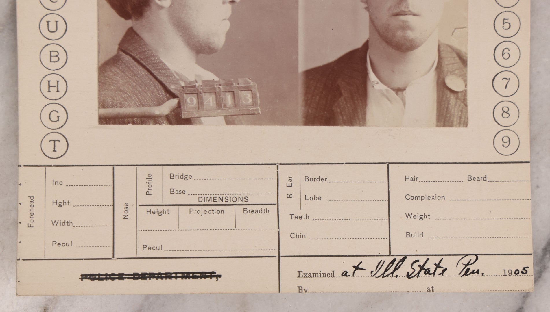 Lot 120 - Antique Real-Photo Police Mugshot And Arrest Card For George Smith, Arrested For Burglary, Illinois State Penitentiary, 1905