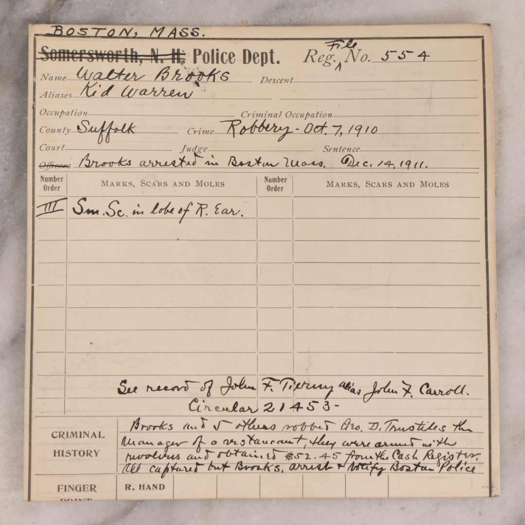 Lot 122 - Grouping Of Nine Antique Police Mugshot Photo Prints Including Walter Brooks, Howard L. Miller, Walter N. Aldridge, Chas A. Moran Alias Chappie Moran, Clarence Sheftall, James E. Kelly, Harry B. Hampton, John O'Connor, Daniel Callahan