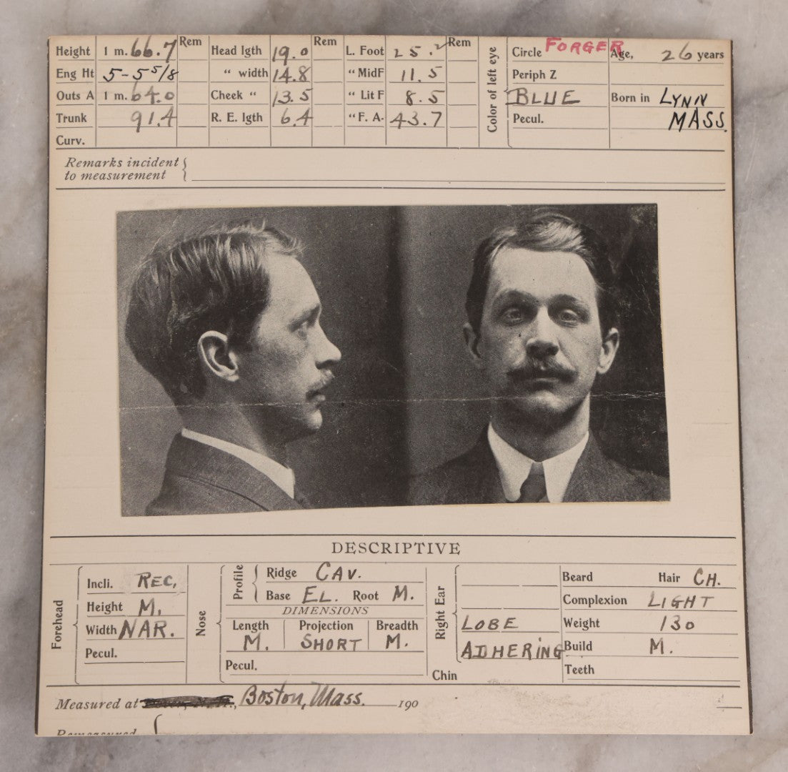 Lot 122 - Grouping Of Nine Antique Police Mugshot Photo Prints Including Walter Brooks, Howard L. Miller, Walter N. Aldridge, Chas A. Moran Alias Chappie Moran, Clarence Sheftall, James E. Kelly, Harry B. Hampton, John O'Connor, Daniel Callahan