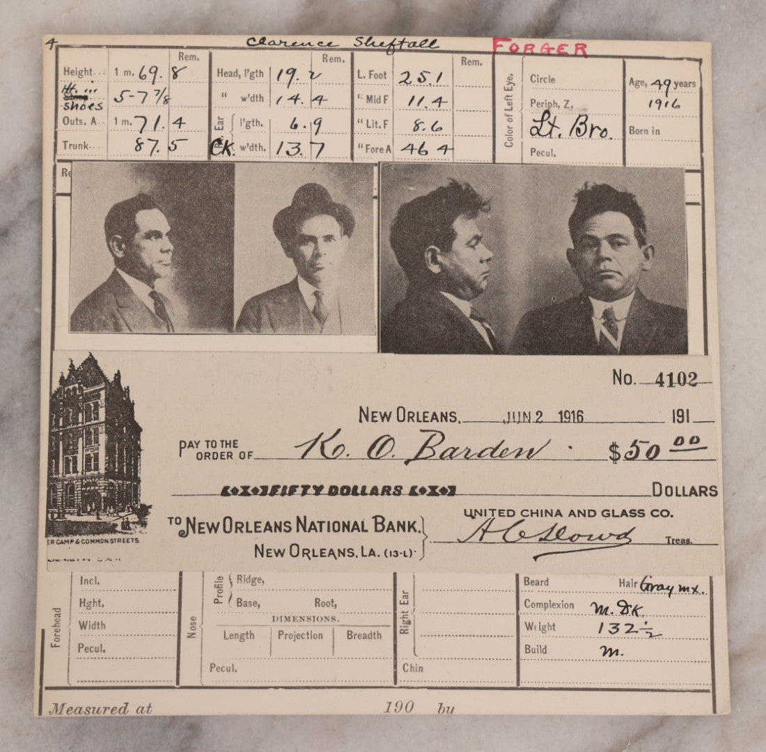 Lot 122 - Grouping Of Nine Antique Police Mugshot Photo Prints Including Walter Brooks, Howard L. Miller, Walter N. Aldridge, Chas A. Moran Alias Chappie Moran, Clarence Sheftall, James E. Kelly, Harry B. Hampton, John O'Connor, Daniel Callahan