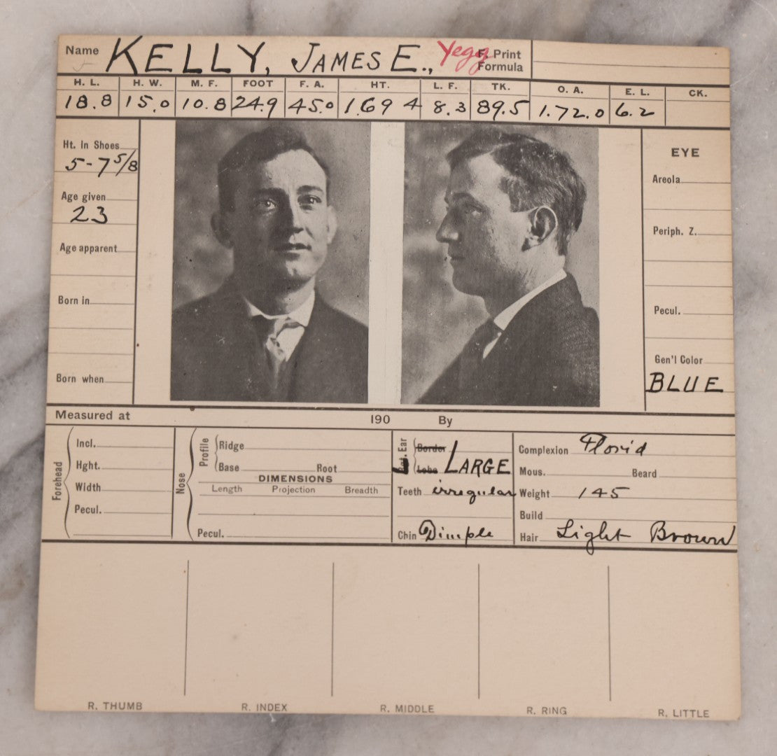 Lot 122 - Grouping Of Nine Antique Police Mugshot Photo Prints Including Walter Brooks, Howard L. Miller, Walter N. Aldridge, Chas A. Moran Alias Chappie Moran, Clarence Sheftall, James E. Kelly, Harry B. Hampton, John O'Connor, Daniel Callahan