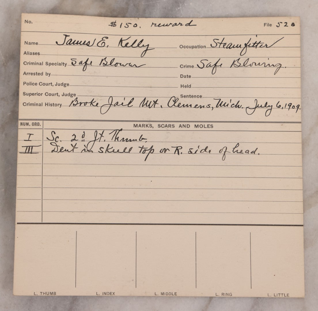 Lot 122 - Grouping Of Nine Antique Police Mugshot Photo Prints Including Walter Brooks, Howard L. Miller, Walter N. Aldridge, Chas A. Moran Alias Chappie Moran, Clarence Sheftall, James E. Kelly, Harry B. Hampton, John O'Connor, Daniel Callahan