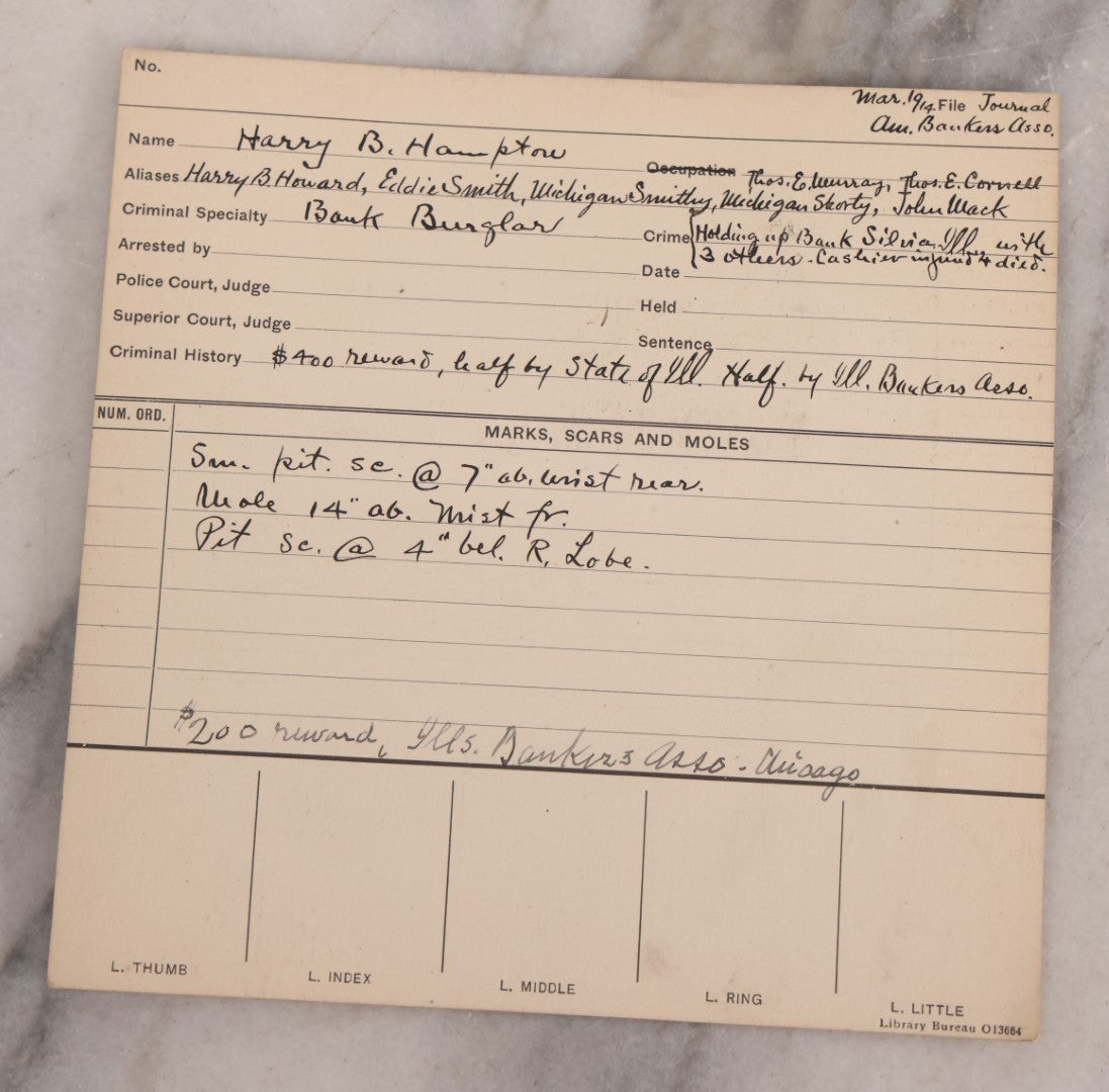 Lot 122 - Grouping Of Nine Antique Police Mugshot Photo Prints Including Walter Brooks, Howard L. Miller, Walter N. Aldridge, Chas A. Moran Alias Chappie Moran, Clarence Sheftall, James E. Kelly, Harry B. Hampton, John O'Connor, Daniel Callahan