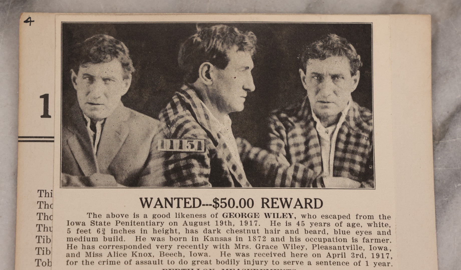 Lot 123 - Trio Of Antique Wanted Poster Cards With Mugshots For Chas E. Carter, Grand Larceny, George Wiley, Escaped From Iowa State Penitentiary, Harry Williams, Escaped From New Jersey Reformatory