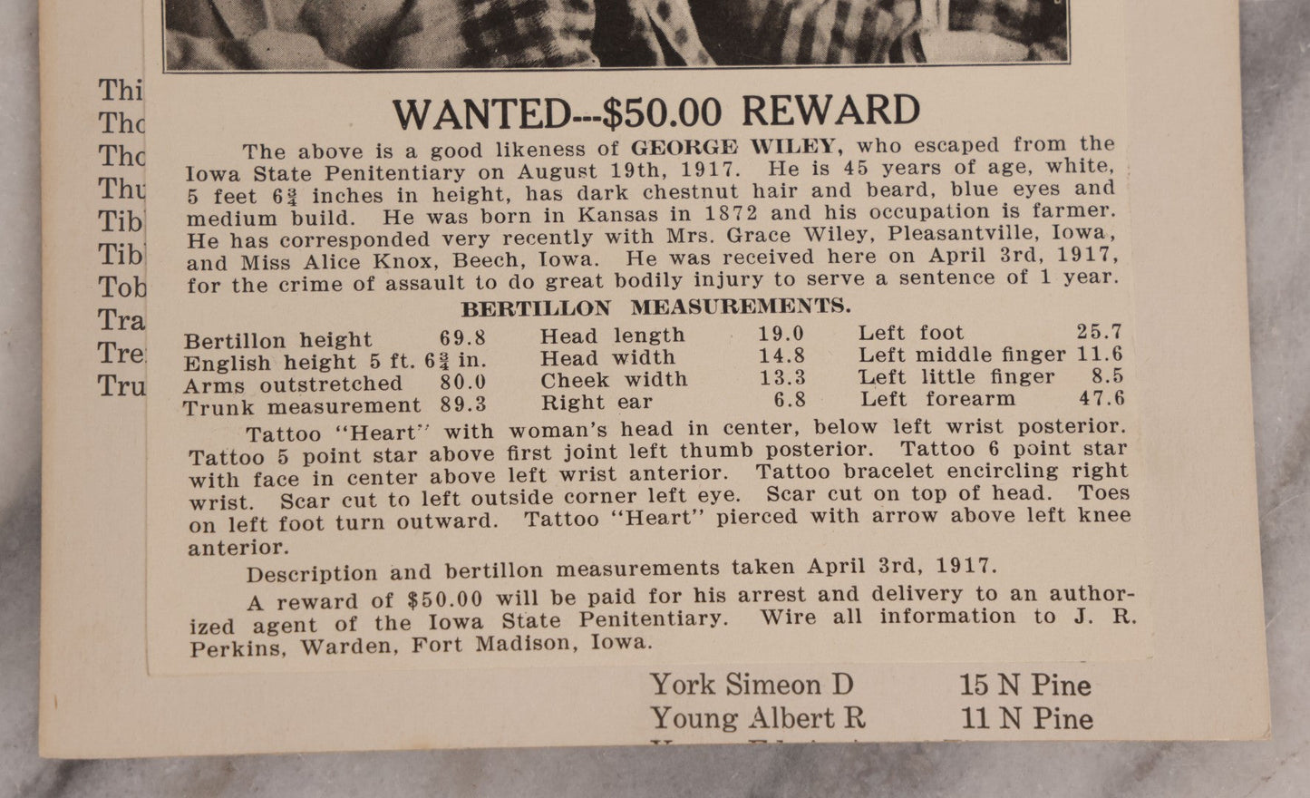 Lot 123 - Trio Of Antique Wanted Poster Cards With Mugshots For Chas E. Carter, Grand Larceny, George Wiley, Escaped From Iowa State Penitentiary, Harry Williams, Escaped From New Jersey Reformatory