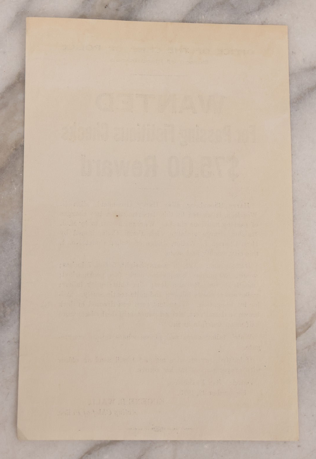 Lot 128 - Antique Wanted Poster For Harry Shoenberg Alias Harry Greenfield & N. Woodson, $75.00 Reward, For Passing Fictitious Checks, Office Of The Chief Of Police, Bureau Of Identification, San Francisco, September 22, 1910