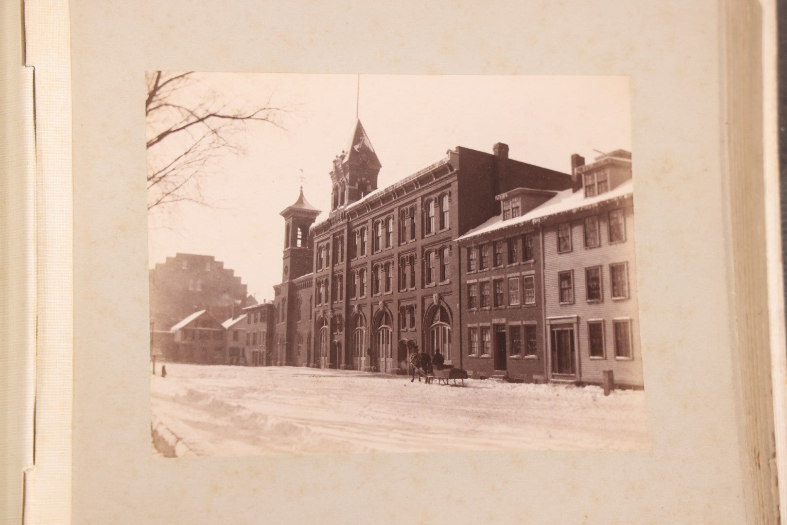 Lot 137 - Antique Photo Album With 16 Mounted Photographs Of Manchester, New Hampshire, Including Central Fire Station, Women's Aid Home, Charles Lowell Richardson Mansion, Rock Rimmon, Smyth Tower, Street Car, Post Office, Circa 1890