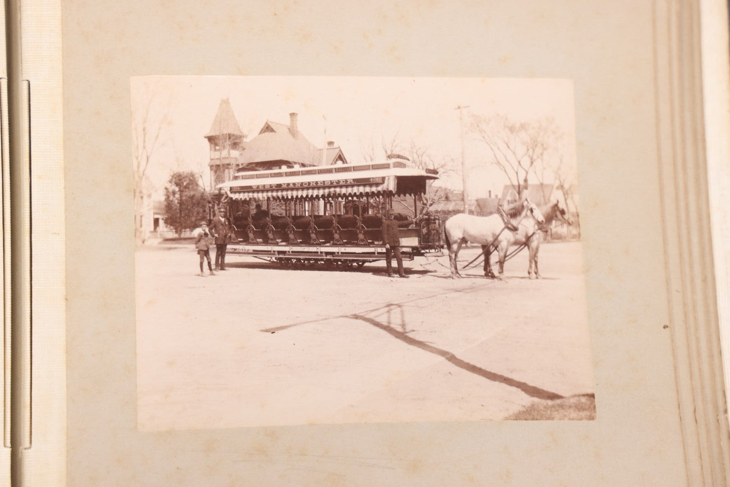 Lot 137 - Antique Photo Album With 16 Mounted Photographs Of Manchester, New Hampshire, Including Central Fire Station, Women's Aid Home, Charles Lowell Richardson Mansion, Rock Rimmon, Smyth Tower, Street Car, Post Office, Circa 1890