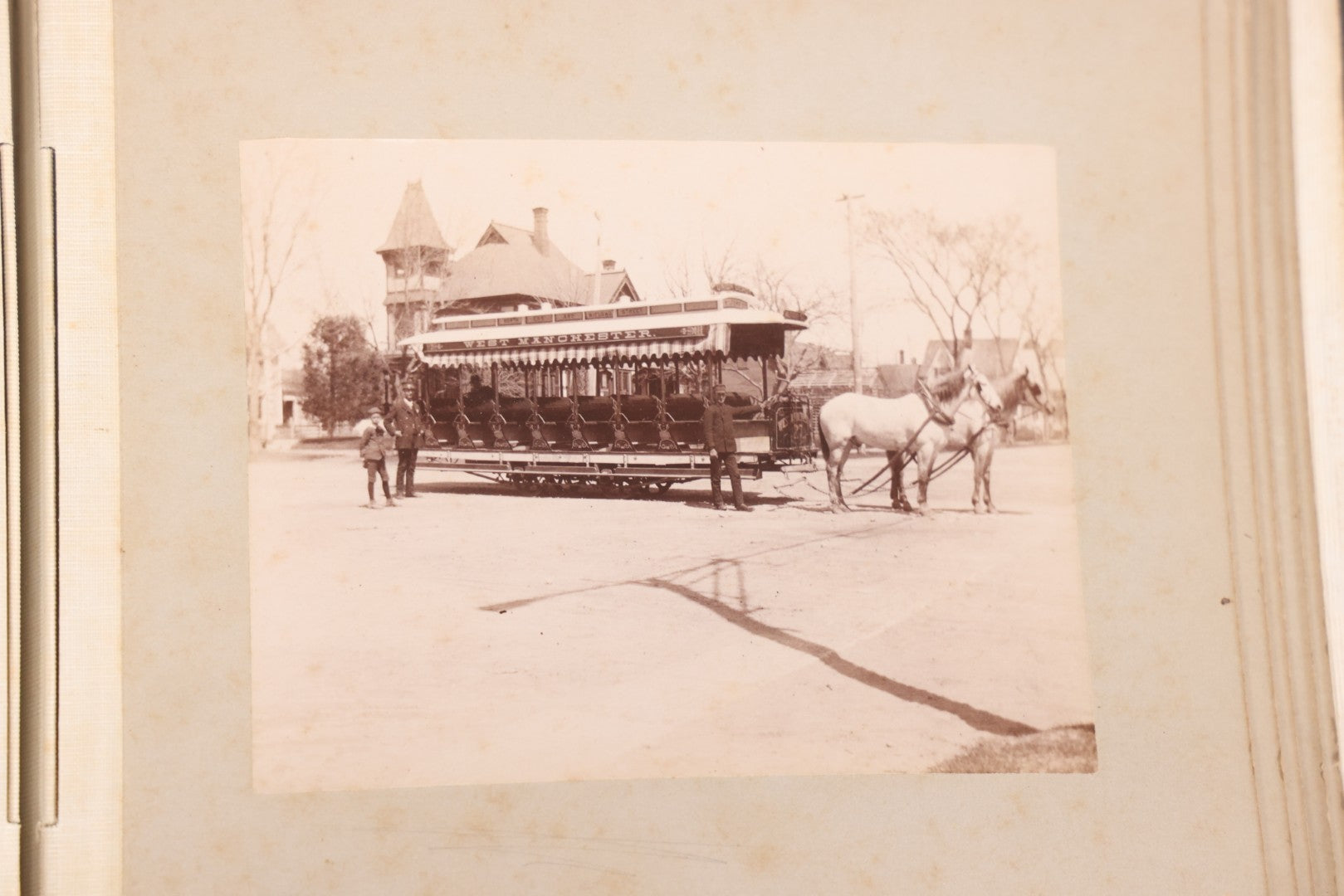 Lot 137 - Antique Photo Album With 16 Mounted Photographs Of Manchester, New Hampshire, Including Central Fire Station, Women's Aid Home, Charles Lowell Richardson Mansion, Rock Rimmon, Smyth Tower, Street Car, Post Office, Circa 1890