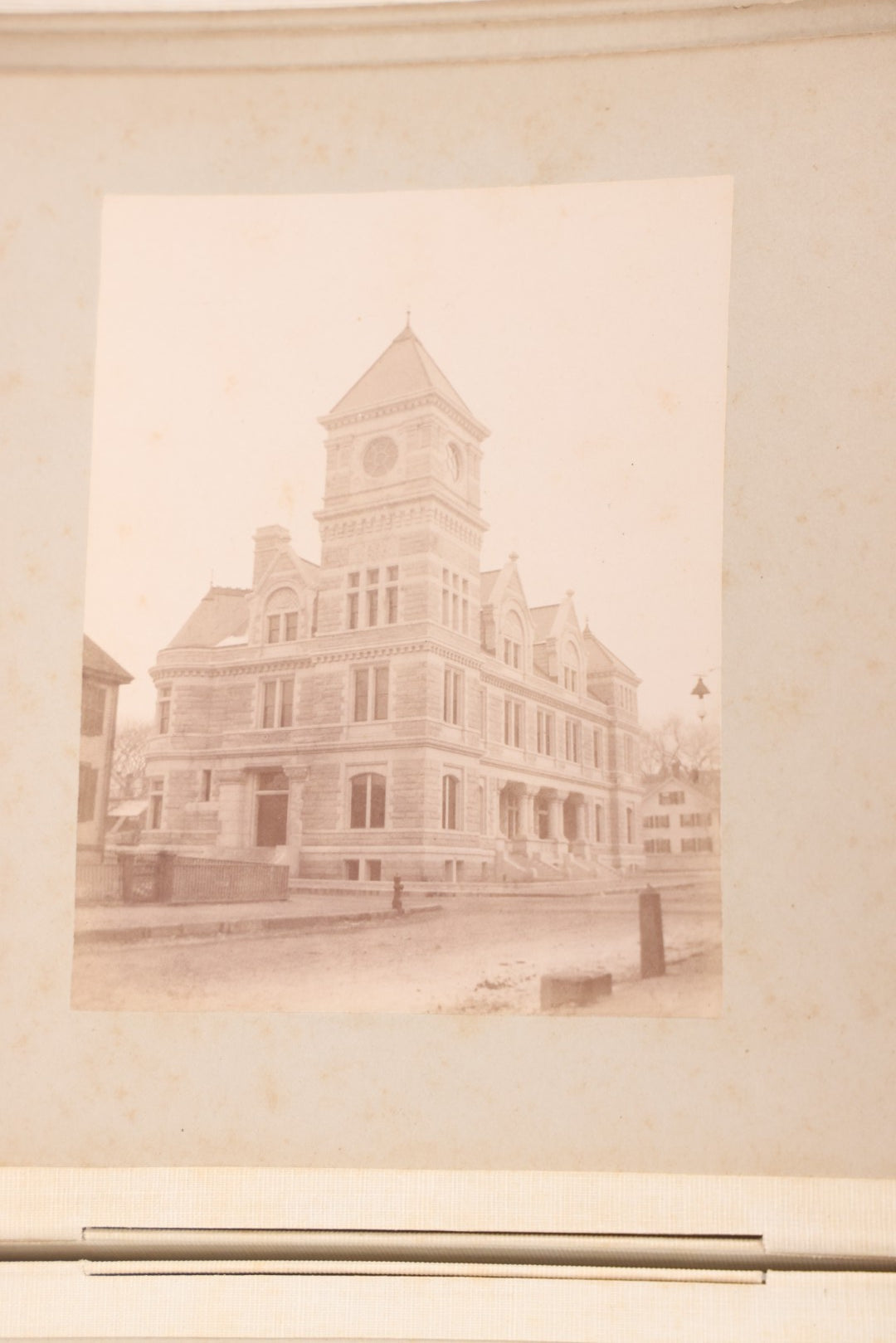 Lot 137 - Antique Photo Album With 16 Mounted Photographs Of Manchester, New Hampshire, Including Central Fire Station, Women's Aid Home, Charles Lowell Richardson Mansion, Rock Rimmon, Smyth Tower, Street Car, Post Office, Circa 1890