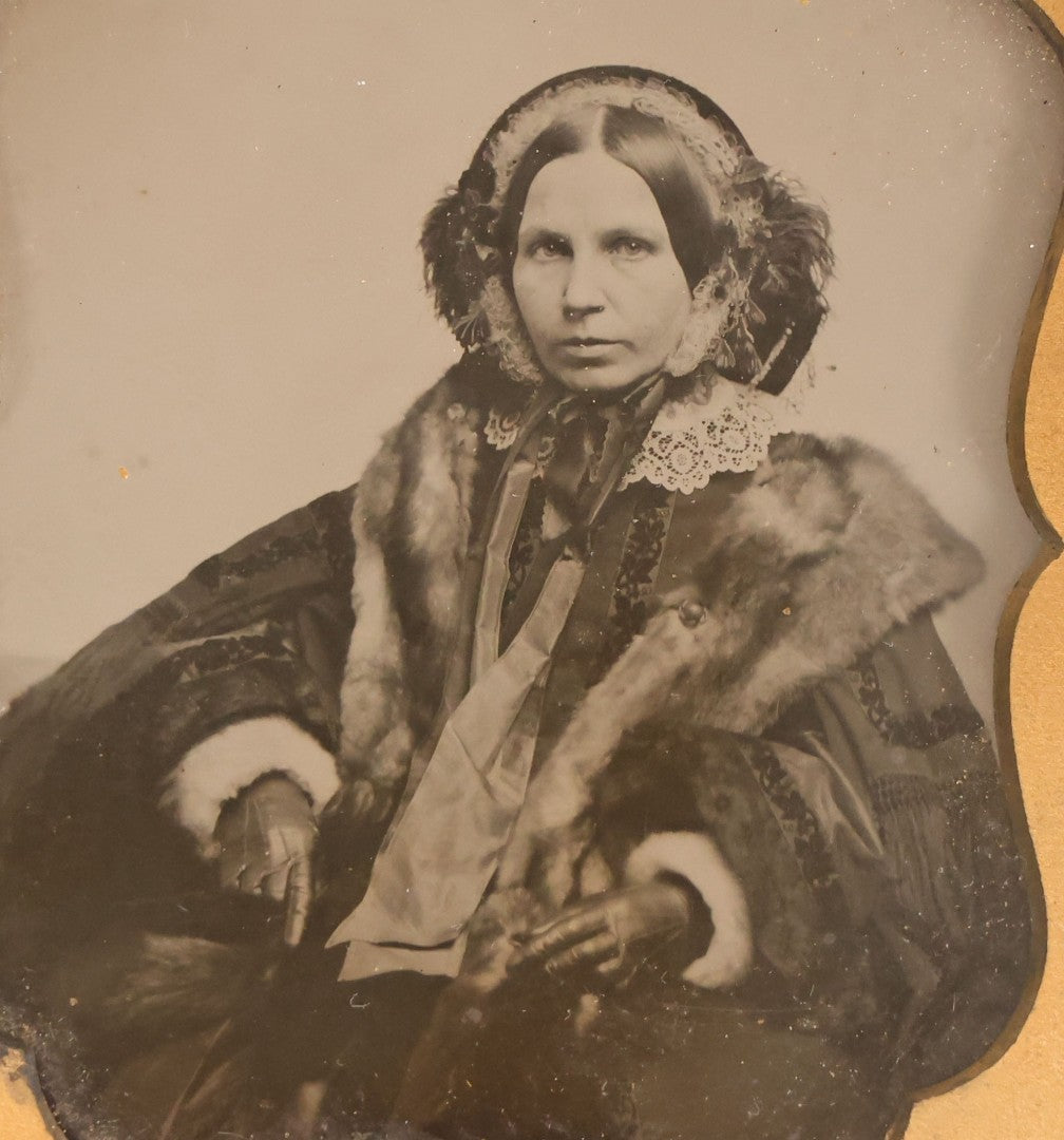 Lot 138 - Antique 1/6th Plate Ambrotype Photograph Of Elegantly Dressed Woman In Half Leatherette Case