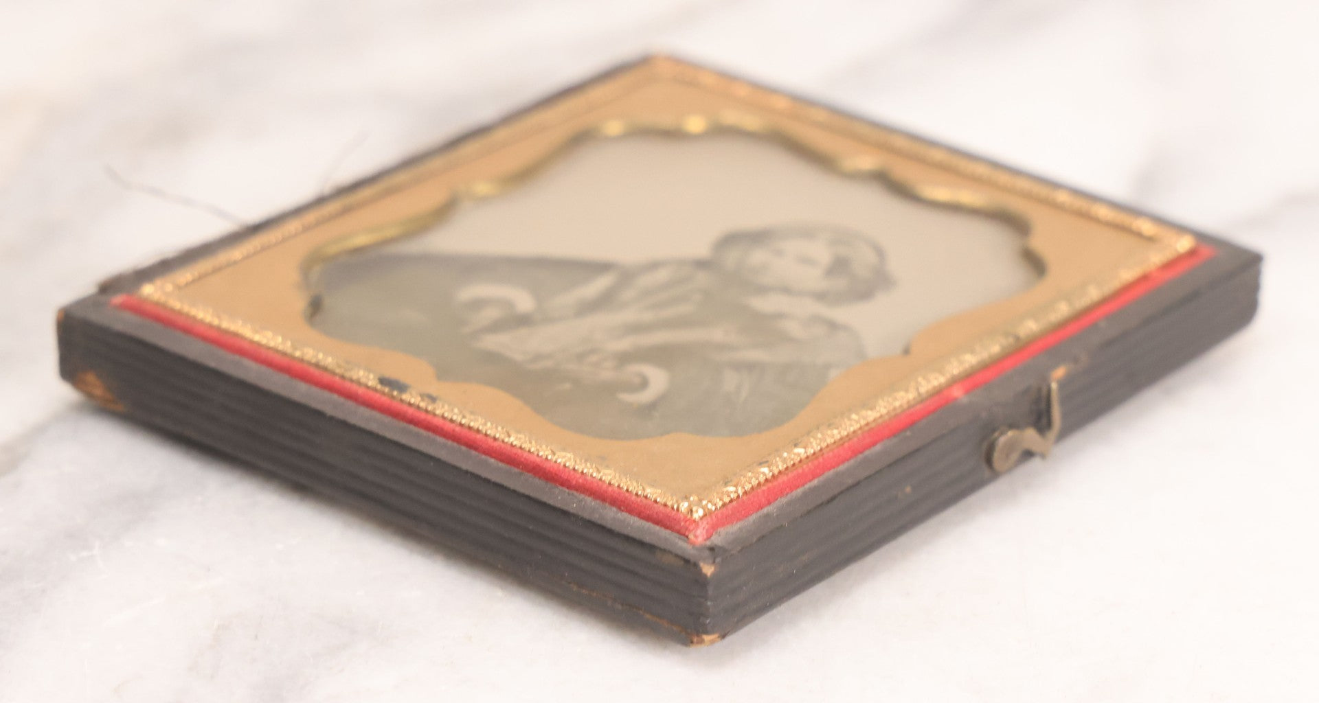 Lot 138 - Antique 1/6th Plate Ambrotype Photograph Of Elegantly Dressed Woman In Half Leatherette Case