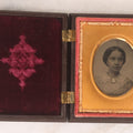 Lot 139 - Antique 1/9th Plate Ambrotype Photograph Of Young Woman In Thermoplastic Union Case, Photographed By Wyman & Co., Boston, Littlefield, Parsons & Co. Case Patented 1857, With Advertising Card