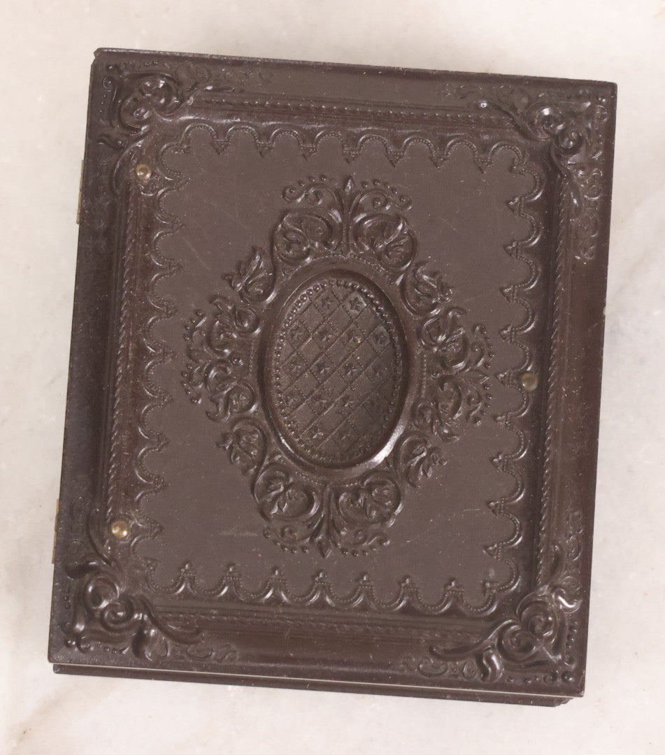 Lot 139 - Antique 1/9th Plate Ambrotype Photograph Of Young Woman In Thermoplastic Union Case, Photographed By Wyman & Co., Boston, Littlefield, Parsons & Co. Case Patented 1857, With Advertising Card