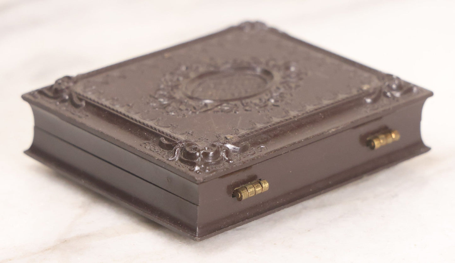 Lot 139 - Antique 1/9th Plate Ambrotype Photograph Of Young Woman In Thermoplastic Union Case, Photographed By Wyman & Co., Boston, Littlefield, Parsons & Co. Case Patented 1857, With Advertising Card