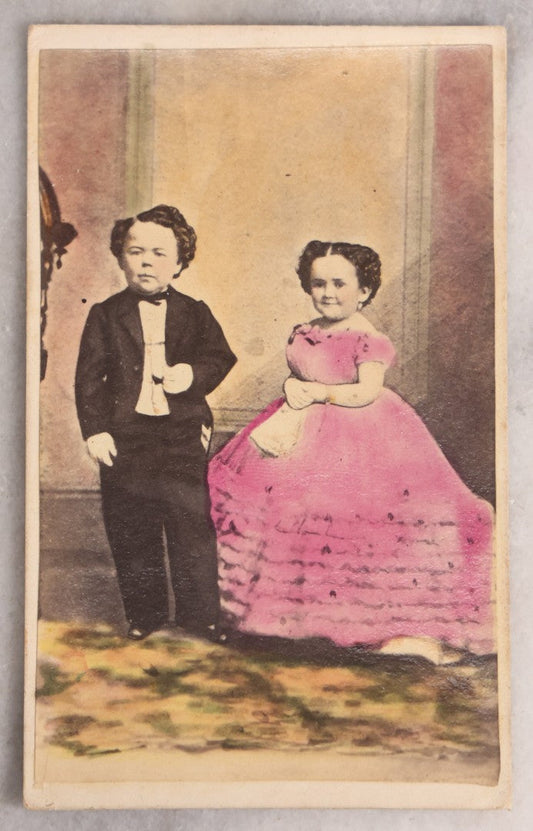 Lot 142 - Antique Hand-Colored Carte De Visite C.D.V. Photograph Of Little People Sideshow Performers Commodore Nutt And Minnie Warren, Groomsman And Bridesmaid At Tom Thumb's Wedding