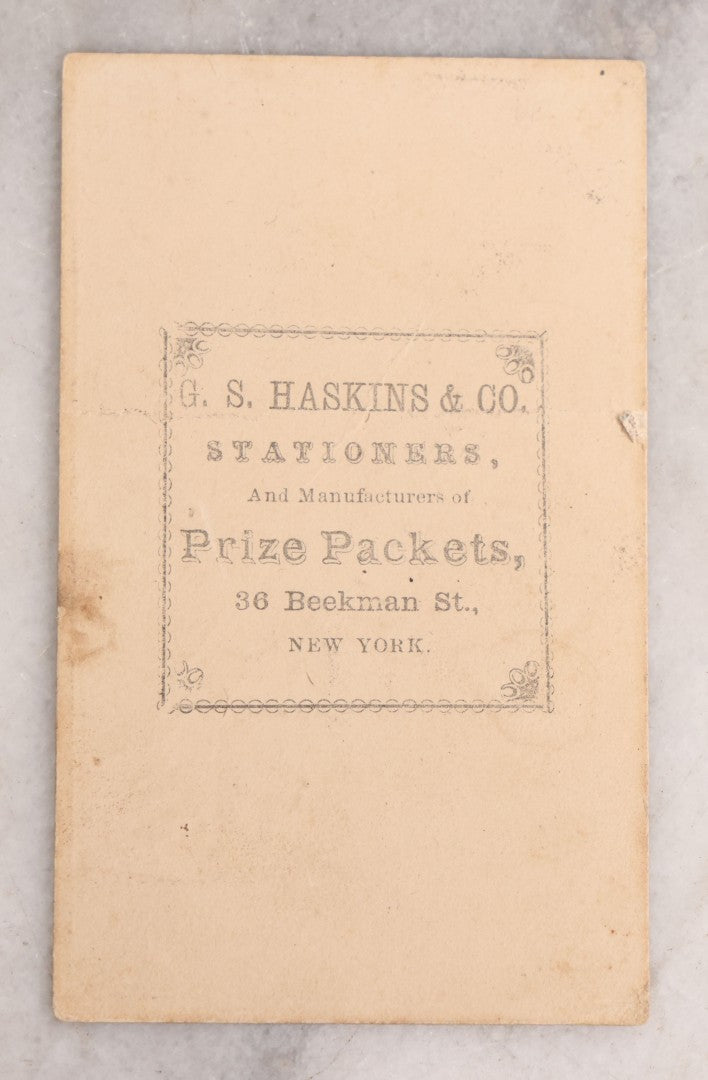 Lot 143 - Antique Illustrated Album Filler Card Depicting Little People Sideshow Performers, Mr. And Mrs. General Tom Thumb On Their Wedding Day, Published By G.S. Haskins & Co., Stationers, New York
