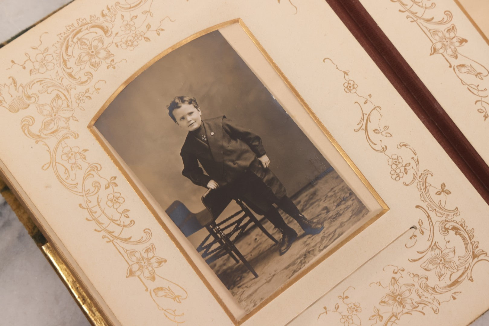 Lot 144 - Antique Green Velvet Photograph Album With Gilt Hardware And Framed Mirror, Mostly Empty, Circa 1870s-1890s