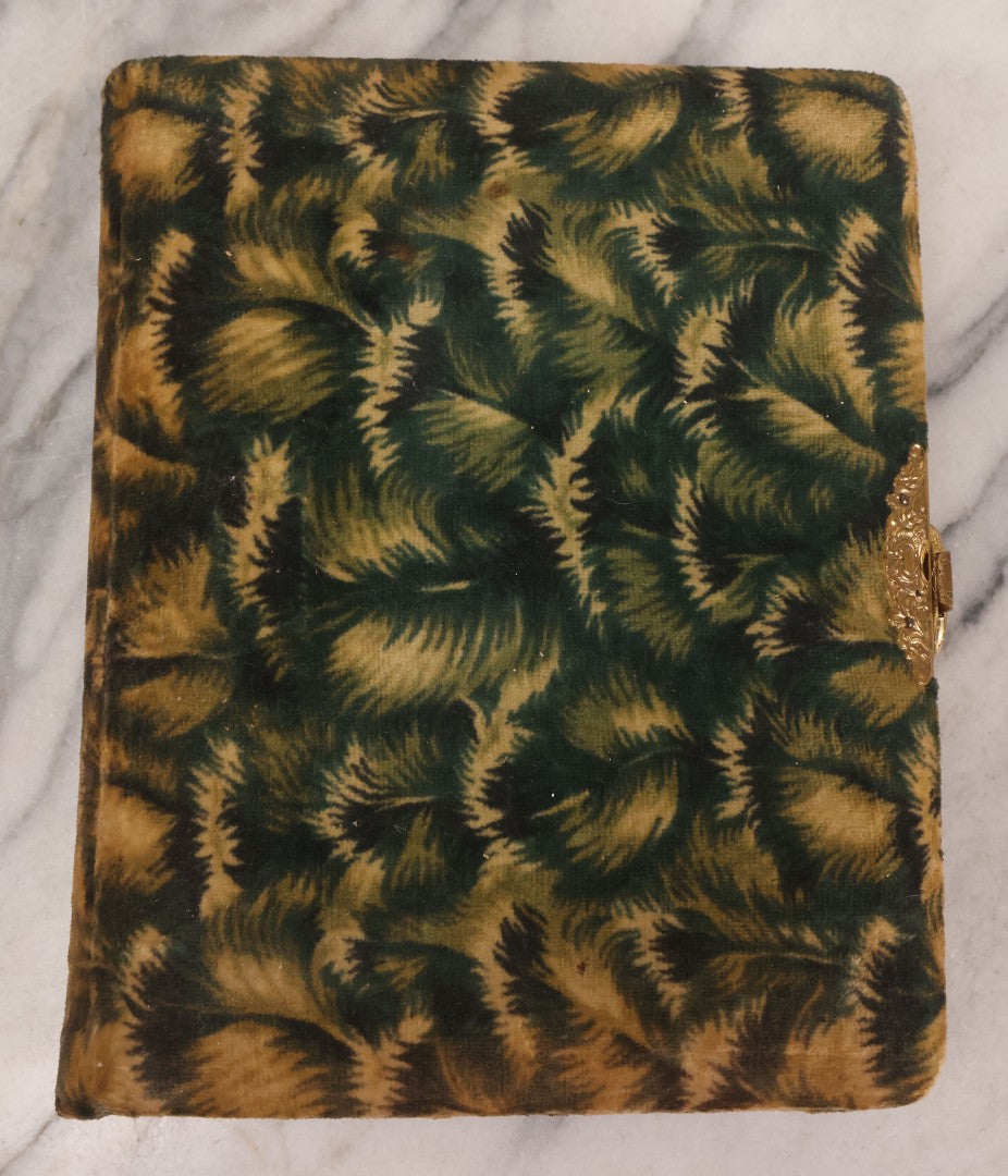 Lot 144 - Antique Green Velvet Photograph Album With Gilt Hardware And Framed Mirror, Mostly Empty, Circa 1870s-1890s
