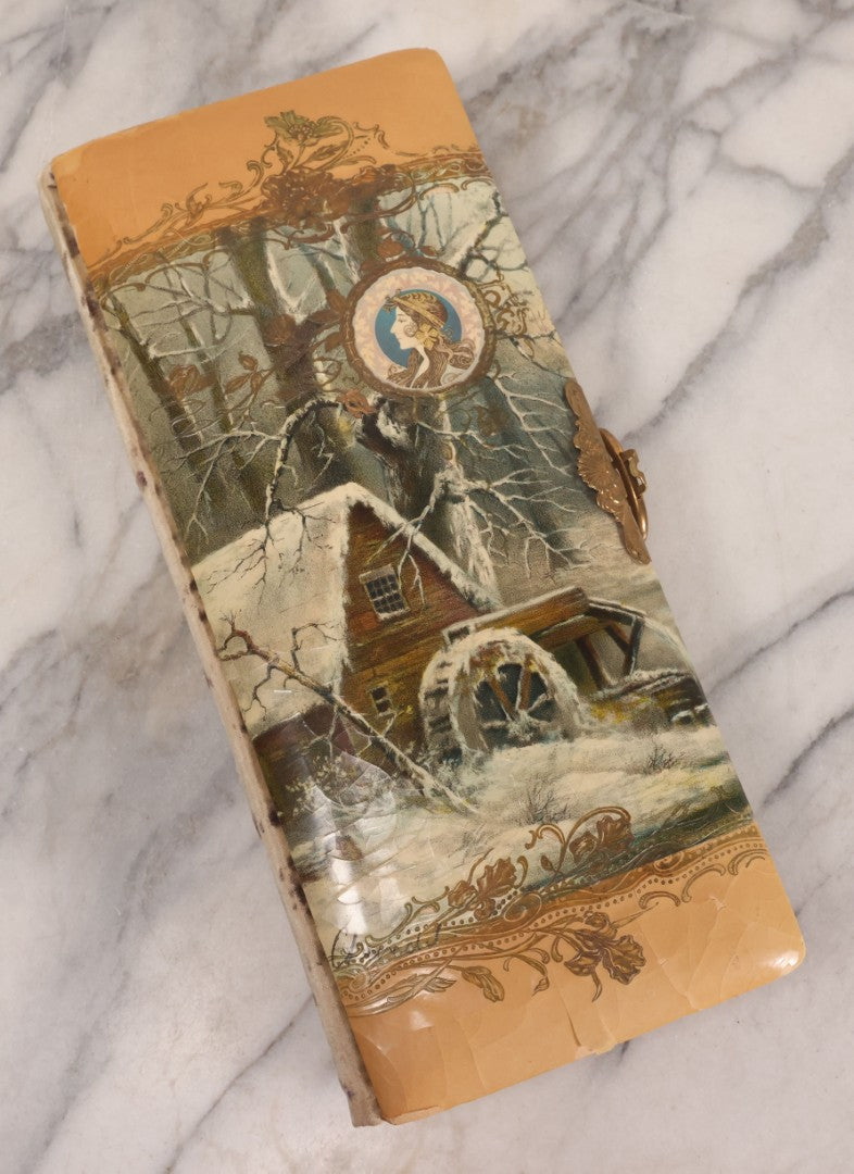 Lot 145 - Antique Celluloid Photograph Album With Winter Mill Scene And Art Nouveau Cameo, Mostly Empty, Circa 1890s-1900s