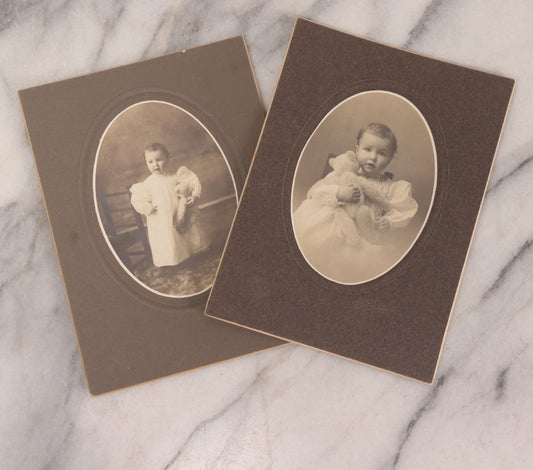 Lot 146 - Pair Of Vintage Board Mounted Photographs Of Child With Teddy Bear, Identified As Helen, November 1908, Belfer's Art Studio