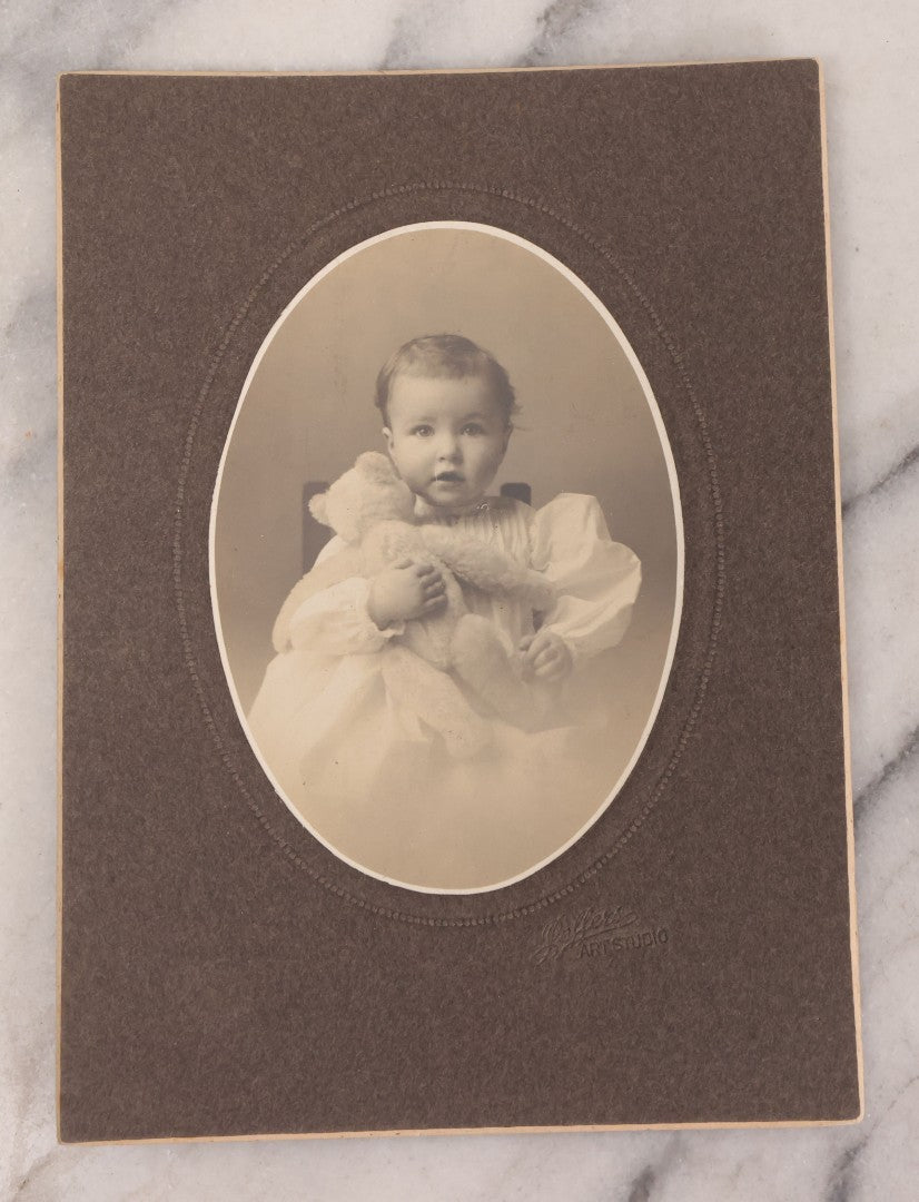 Lot 146 - Pair Of Vintage Board Mounted Photographs Of Child With Teddy Bear, Identified As Helen, November 1908, Belfer's Art Studio