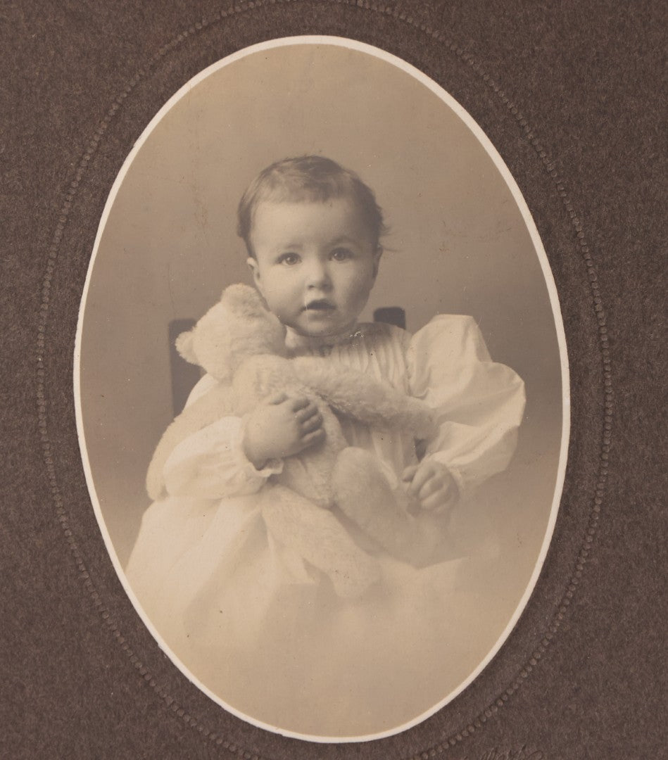 Lot 146 - Pair Of Vintage Board Mounted Photographs Of Child With Teddy Bear, Identified As Helen, November 1908, Belfer's Art Studio