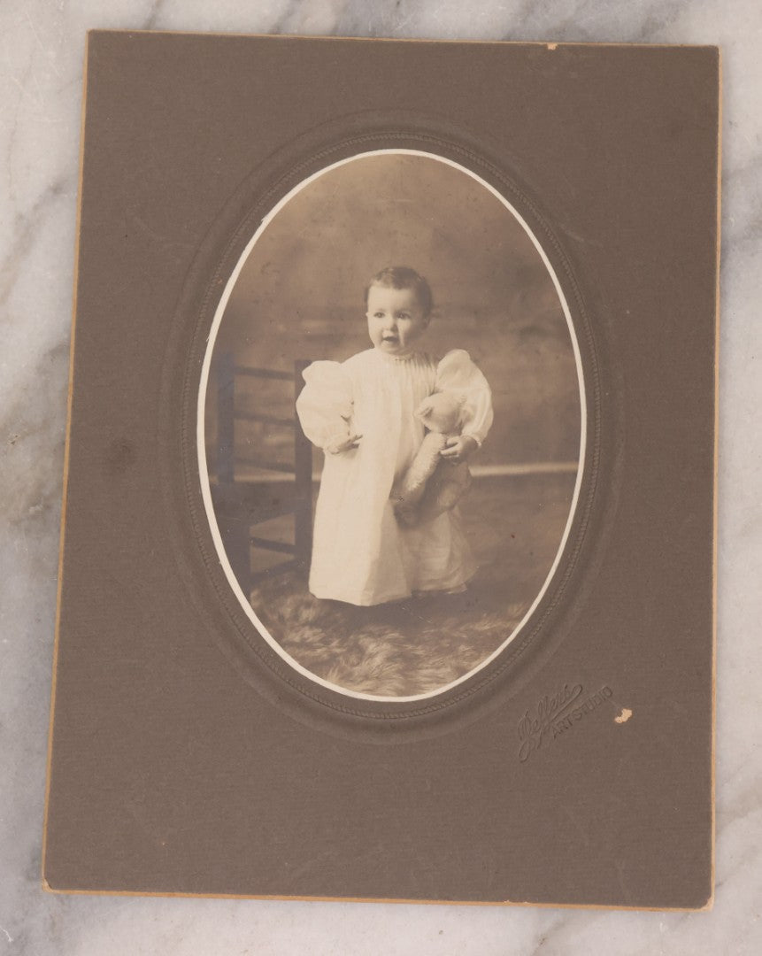 Lot 146 - Pair Of Vintage Board Mounted Photographs Of Child With Teddy Bear, Identified As Helen, November 1908, Belfer's Art Studio