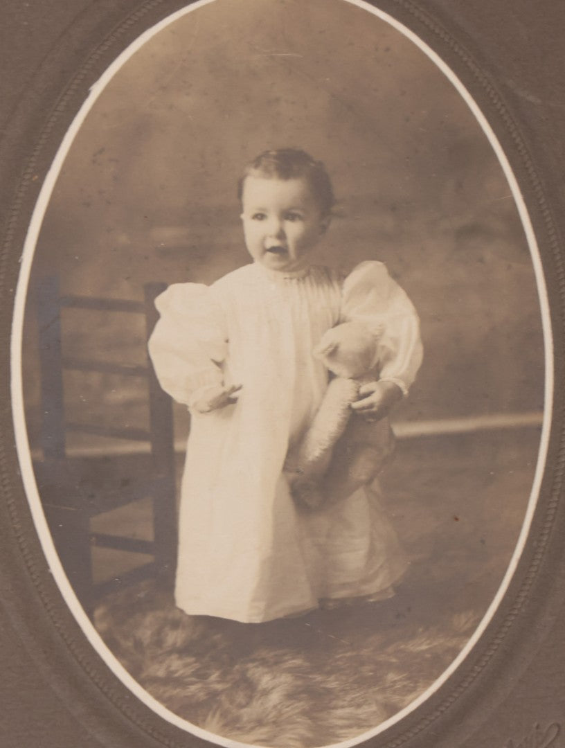 Lot 146 - Pair Of Vintage Board Mounted Photographs Of Child With Teddy Bear, Identified As Helen, November 1908, Belfer's Art Studio