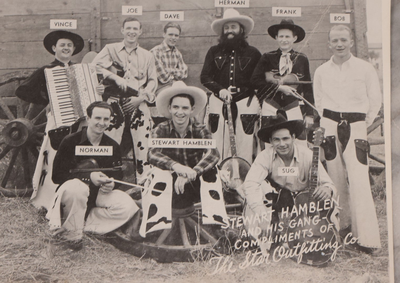 Lot 147 - Grouping Of Five Vintage Photographs Of Country Western Musical Groups With Two Documents, Circa 1930s-1950s