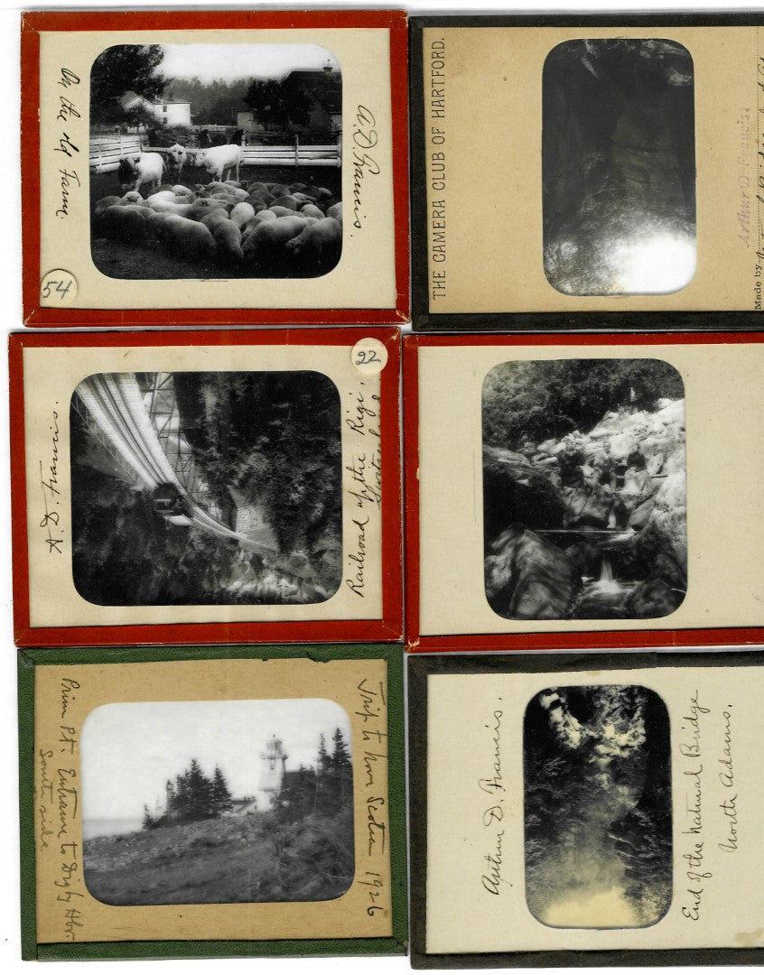 Lot 151 - Grouping Of 44 Vintage Black And White Magic Lantern Photo Slides Photographed By Arthur D. Francis, Circa 1930s With Handwritten Notes, Including Travel Scenes, Landscapes, Architecture, Animals, In Storage Box