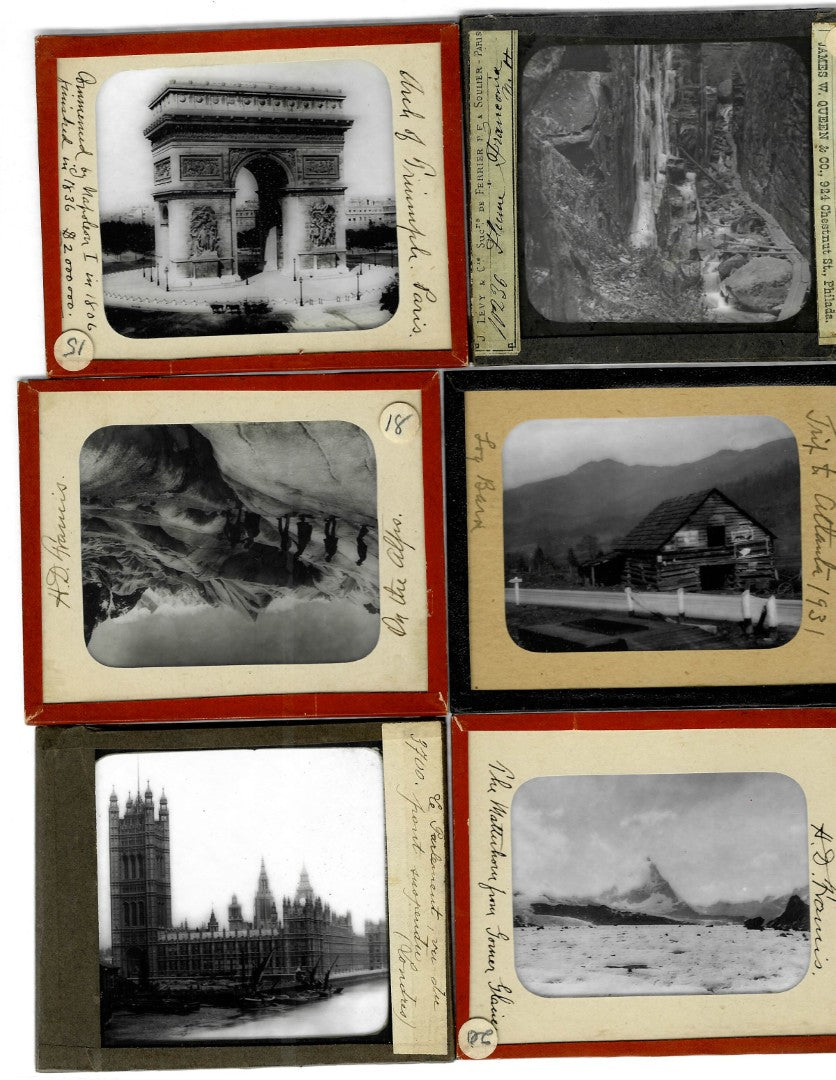 Lot 151 - Grouping Of 44 Vintage Black And White Magic Lantern Photo Slides Photographed By Arthur D. Francis, Circa 1930s With Handwritten Notes, Including Travel Scenes, Landscapes, Architecture, Animals, In Storage Box