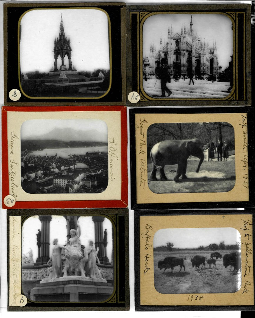 Lot 151 - Grouping Of 44 Vintage Black And White Magic Lantern Photo Slides Photographed By Arthur D. Francis, Circa 1930s With Handwritten Notes, Including Travel Scenes, Landscapes, Architecture, Animals, In Storage Box