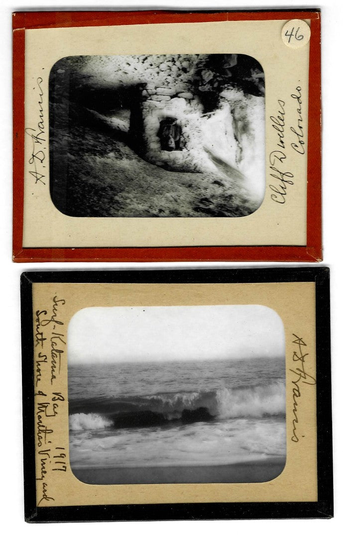 Lot 151 - Grouping Of 44 Vintage Black And White Magic Lantern Photo Slides Photographed By Arthur D. Francis, Circa 1930s With Handwritten Notes, Including Travel Scenes, Landscapes, Architecture, Animals, In Storage Box