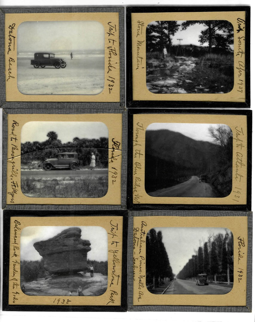 Lot 152 - Grouping Of 40 Vintage Black And White Magic Lantern Photo Slides Photographed By Arthur D. Francis, Circa 1930s Including Yellowstone, Niagara Falls, Travel Scenes, Beaches, Automobiles, In Storage Box