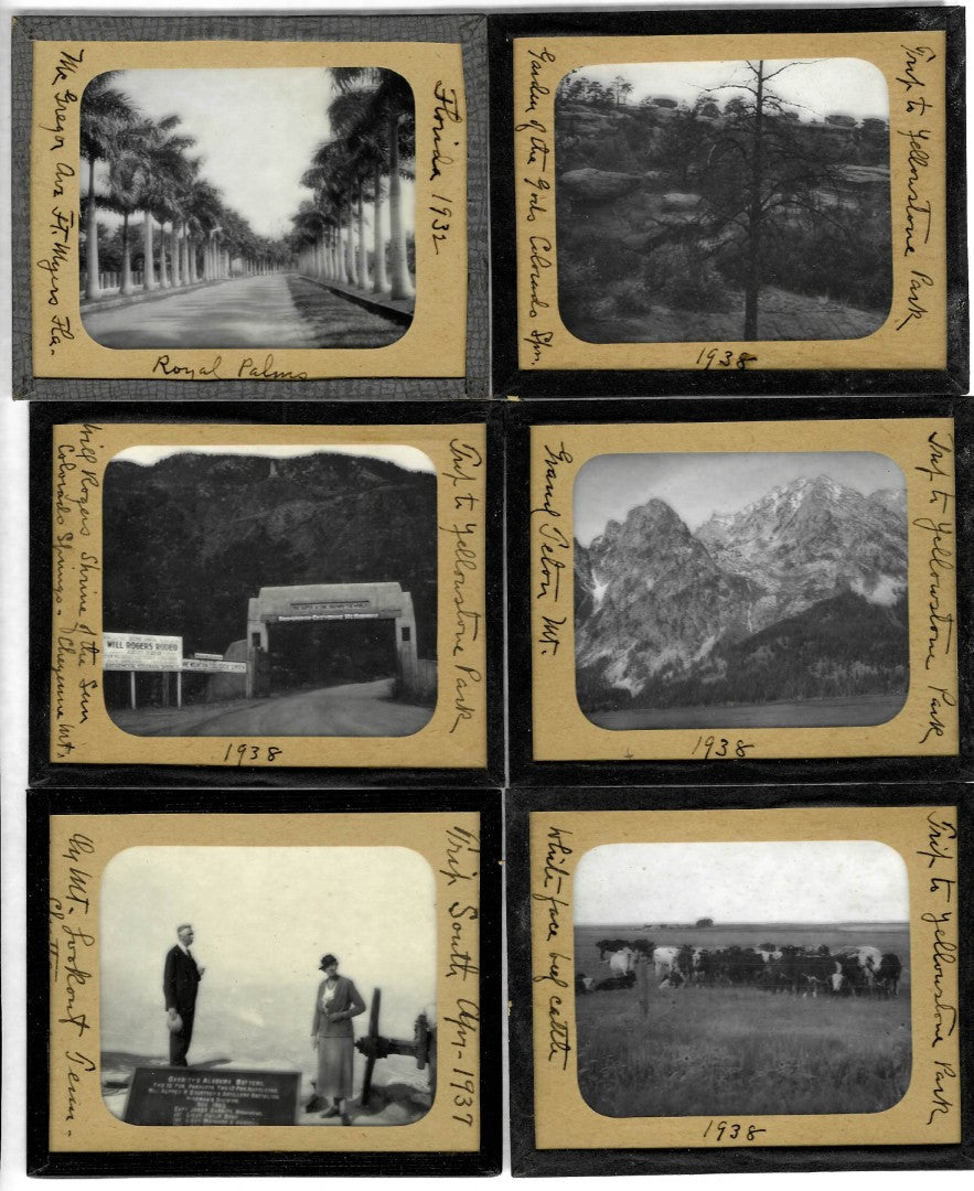 Lot 152 - Grouping Of 40 Vintage Black And White Magic Lantern Photo Slides Photographed By Arthur D. Francis, Circa 1930s Including Yellowstone, Niagara Falls, Travel Scenes, Beaches, Automobiles, In Storage Box