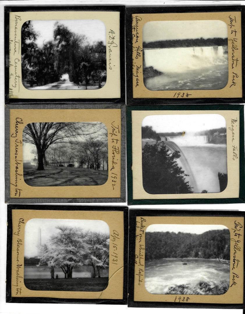 Lot 152 - Grouping Of 40 Vintage Black And White Magic Lantern Photo Slides Photographed By Arthur D. Francis, Circa 1930s Including Yellowstone, Niagara Falls, Travel Scenes, Beaches, Automobiles, In Storage Box