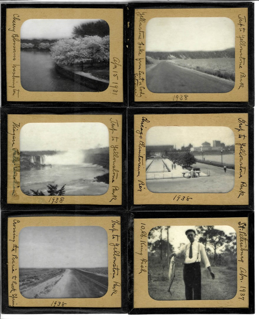 Lot 152 - Grouping Of 40 Vintage Black And White Magic Lantern Photo Slides Photographed By Arthur D. Francis, Circa 1930s Including Yellowstone, Niagara Falls, Travel Scenes, Beaches, Automobiles, In Storage Box