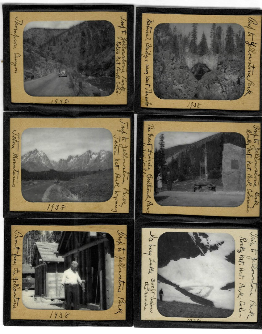 Lot 152 - Grouping Of 40 Vintage Black And White Magic Lantern Photo Slides Photographed By Arthur D. Francis, Circa 1930s Including Yellowstone, Niagara Falls, Travel Scenes, Beaches, Automobiles, In Storage Box