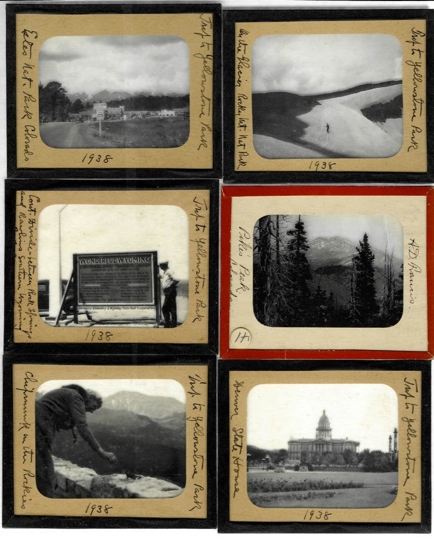 Lot 152 - Grouping Of 40 Vintage Black And White Magic Lantern Photo Slides Photographed By Arthur D. Francis, Circa 1930s Including Yellowstone, Niagara Falls, Travel Scenes, Beaches, Automobiles, In Storage Box