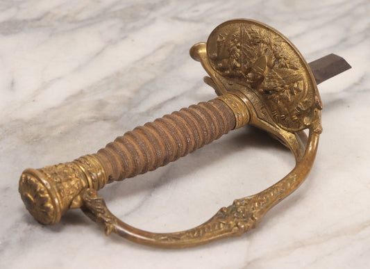 Lot 156 - Antique United States M1860 Staff & Field Officers Dress Sword Hilt Fragment With Ornate Brass Eagle Guard And Lion Head Quillon, 8-3/4" L
