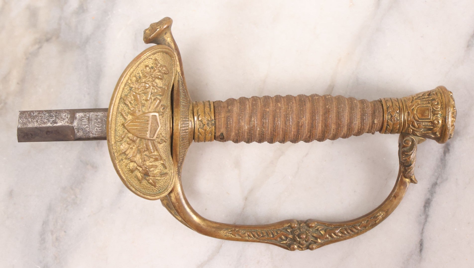 Lot 156 - Antique United States M1860 Staff & Field Officers Dress Sword Hilt Fragment With Ornate Brass Eagle Guard And Lion Head Quillon, 8-3/4" L