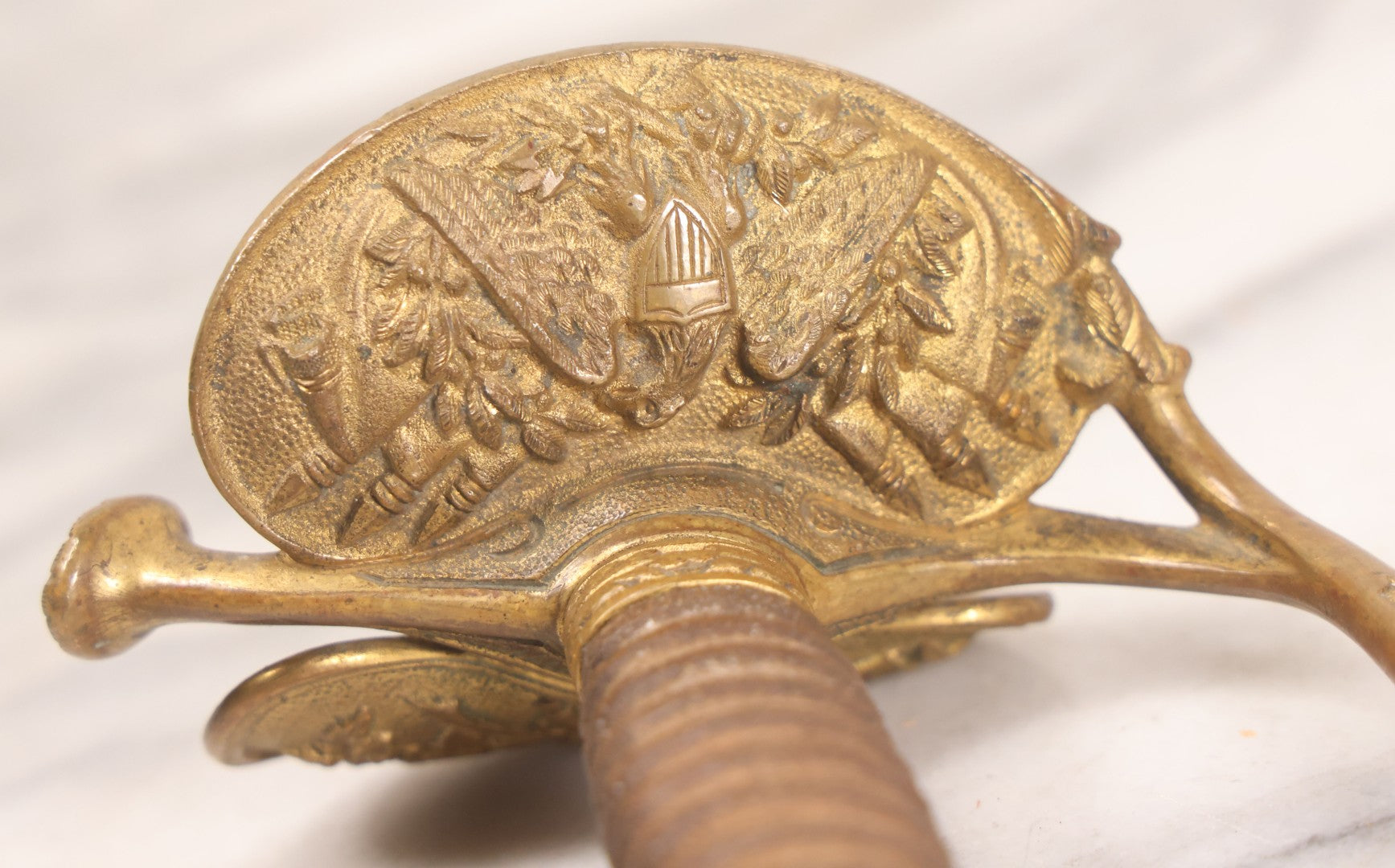 Lot 156 - Antique United States M1860 Staff & Field Officers Dress Sword Hilt Fragment With Ornate Brass Eagle Guard And Lion Head Quillon, 8-3/4" L