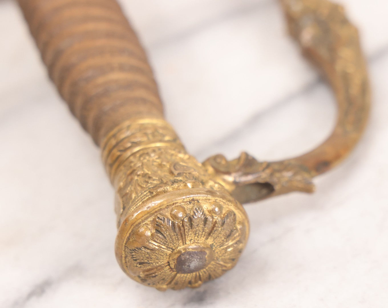 Lot 156 - Antique United States M1860 Staff & Field Officers Dress Sword Hilt Fragment With Ornate Brass Eagle Guard And Lion Head Quillon, 8-3/4" L