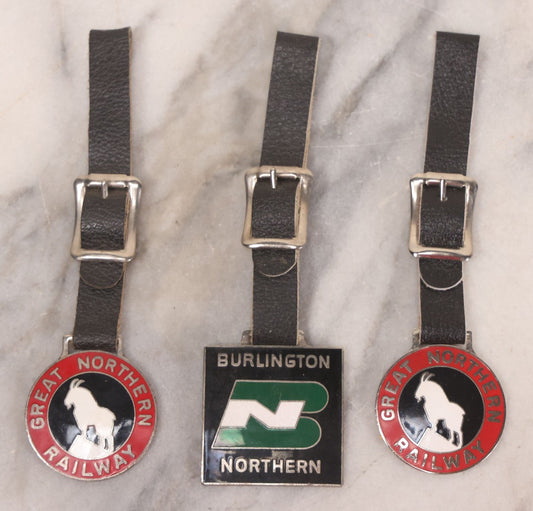 Lot 160 - Trio Of Vintage Great Northern Railway And Burlington Northern Railway Watch Fobs, Commemorative "A Classic Issue" Souvenir Reproductions